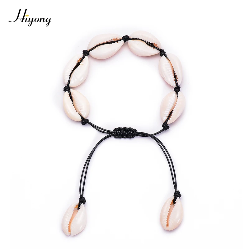 Black-Shell Bracelet HIYONG, новая мода, натуральный Каури, ожерелье, ручная работа, Тканое, регулируемое, бохо, Гавайское море, пляж, чокер для женщин, девушек, ювелирное изделие - Окраска металла: Black-Shell Bracelet