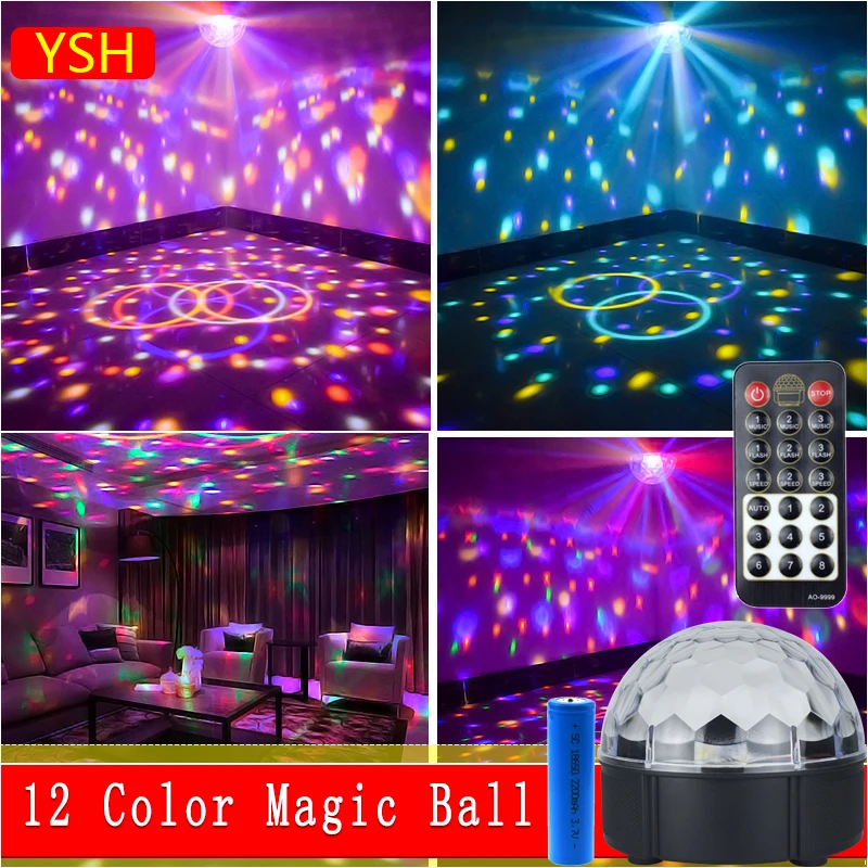 YSH волшебный шарик свет 12 цветов RGB лампочки для праздника диско DJ проектор освещение Звук Активированный сценический свет для KTV