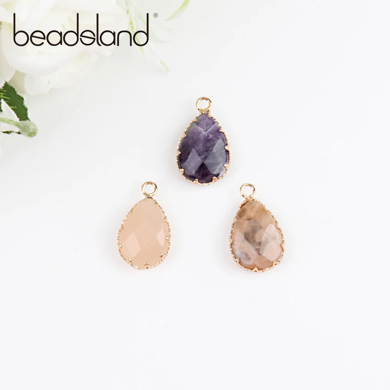 Beadsland одно отверстие капли воды меч-зуб оправы кулон из натурального камня для DIY
