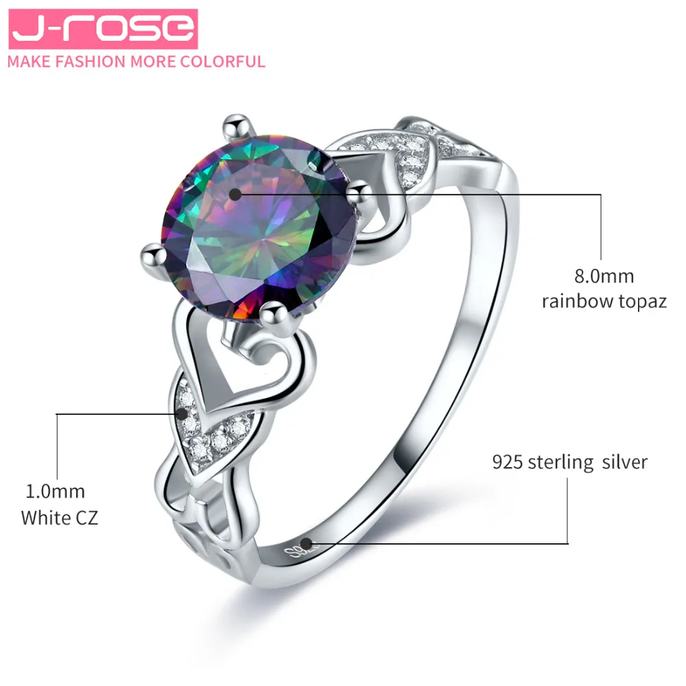 Jrose круглое кольцо 2.95ct Rainbow Fire Mystic CZ Solitaire Настоящее 100% Стерлинговое Серебро 925