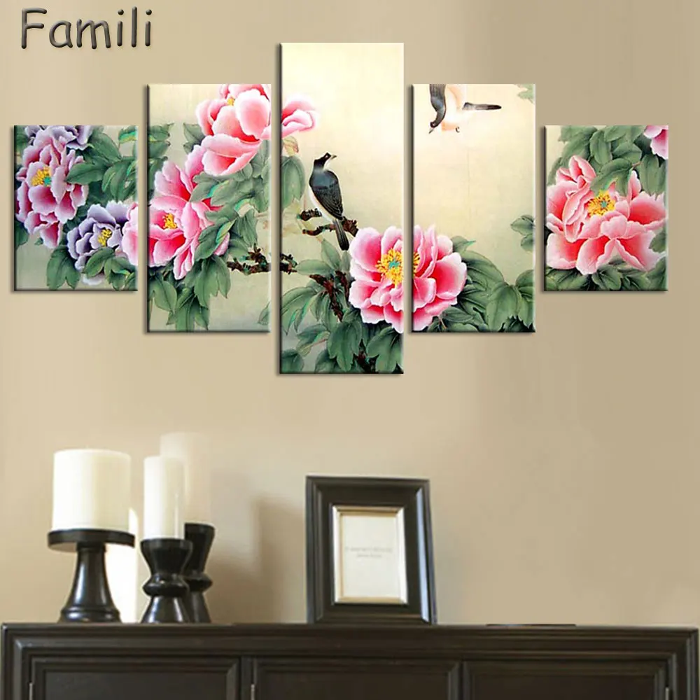 5 шт. китайские пейзажные картины и китайская лодка холст винтажный домашний