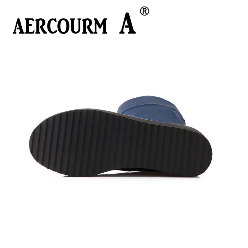 Aercourm A/женские осенние сапоги выше колена женские сапоги из флока на платформе зимние сапоги ручной работы без застежки обувь винно-красного, черного, синего цвета