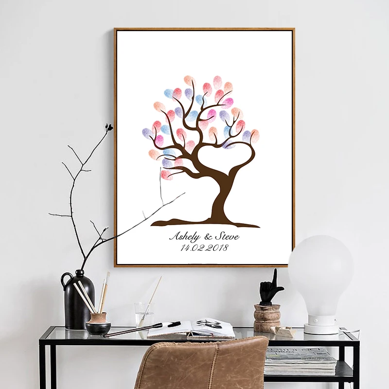 HAOCHU Love Tree Signature Guest Check In Book DIY Canvas Fingerprint Painting Party Supplies Customize Name And Date Poster | Дом и сад
