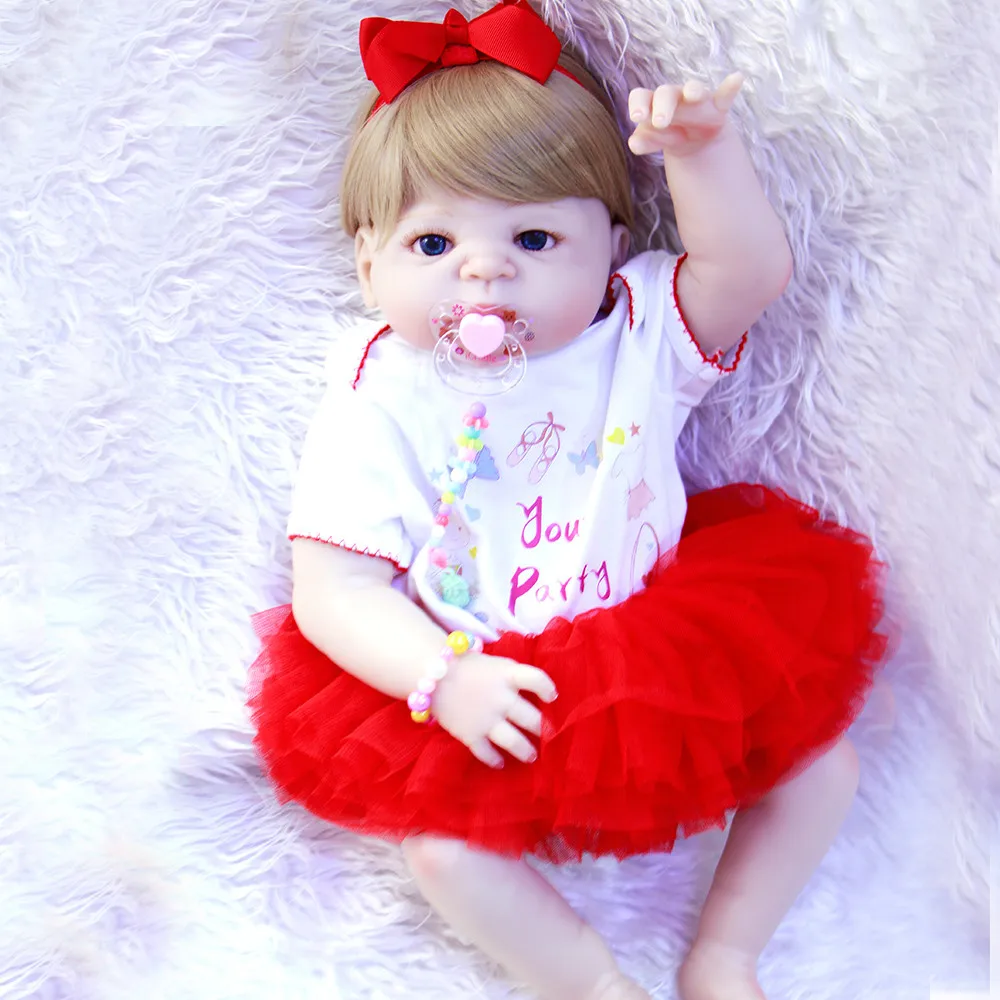 

Реалистичные силиконовые куклы Новорожденные для девочек, игрушки со светлыми волосами 23 дюйма, подарок для ребенка, детская кукла из силик...