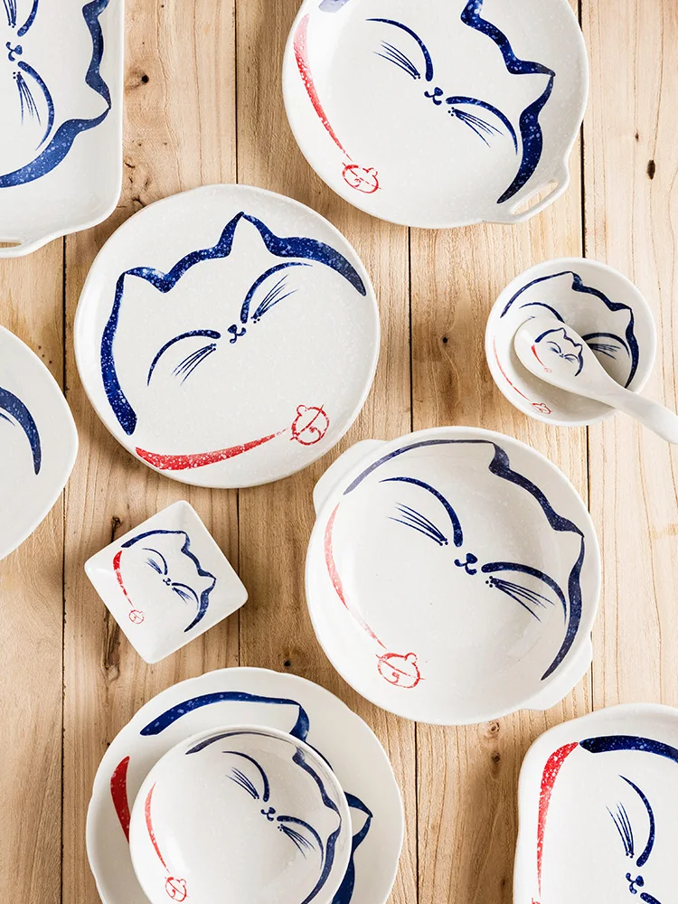 EECAMAIL в японском стиле Lucky Cat керамическая посуда для дома милые чаши для риса и супа миска для лапши миска для рыбы детская симпатичная тарелка
