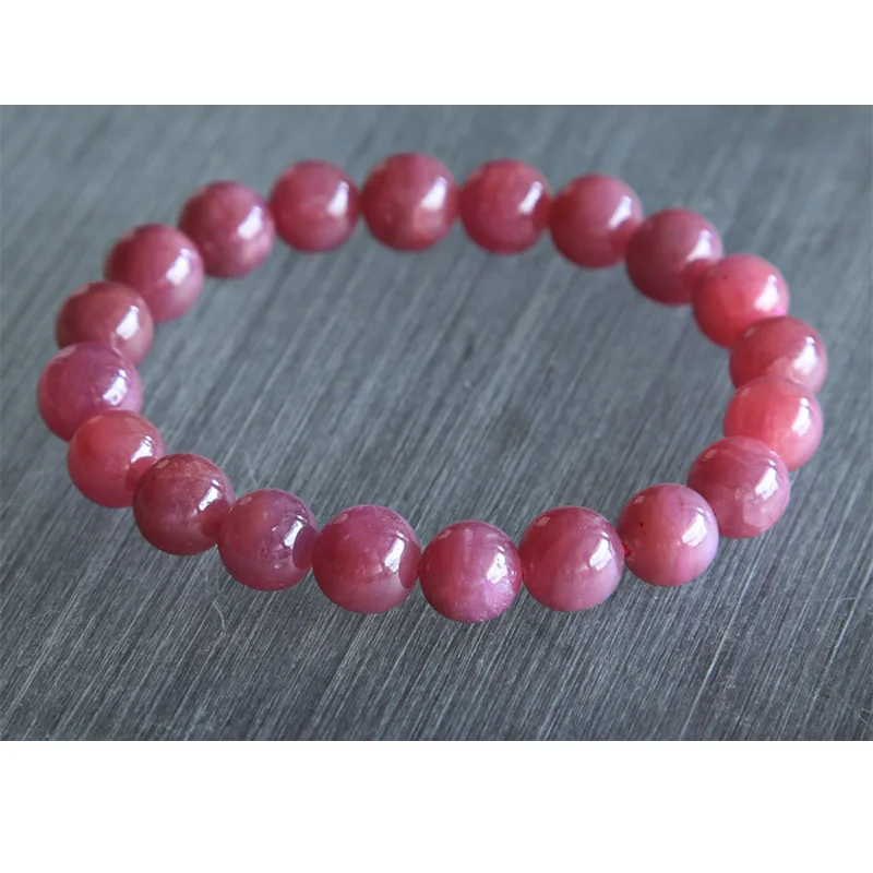 

Free Shipping Discount Wholesale Natural Genuine Pink Red Ruby Bracelet Smooth Round beads Finished Stretch Bracelets 10mm