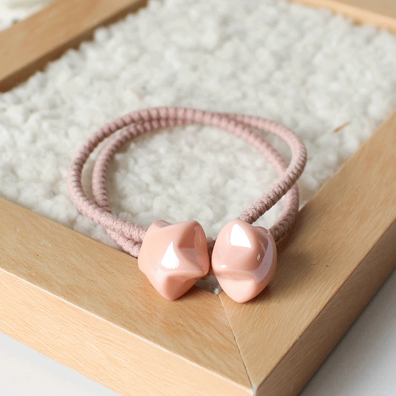 

New Arrival Double Layer Spiral Elastic Hair Bands Hair Accessories for Women Double Heart Decoration Pink