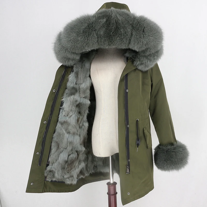 green light green OFTBUY натуральный мех пальто зимняя куртка Женская водонепроницаемая длинная парка натуральный Лисий Мех Верхняя одежда уличная Съемная Толстая теплая - Цвет: green light green