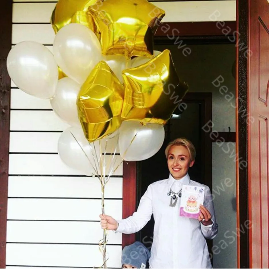 15pcs/lot 12 inch pearl white Latex balloons with 18 gold star foil balls wedding birthday party decor inflatable air ball | Дом и сад