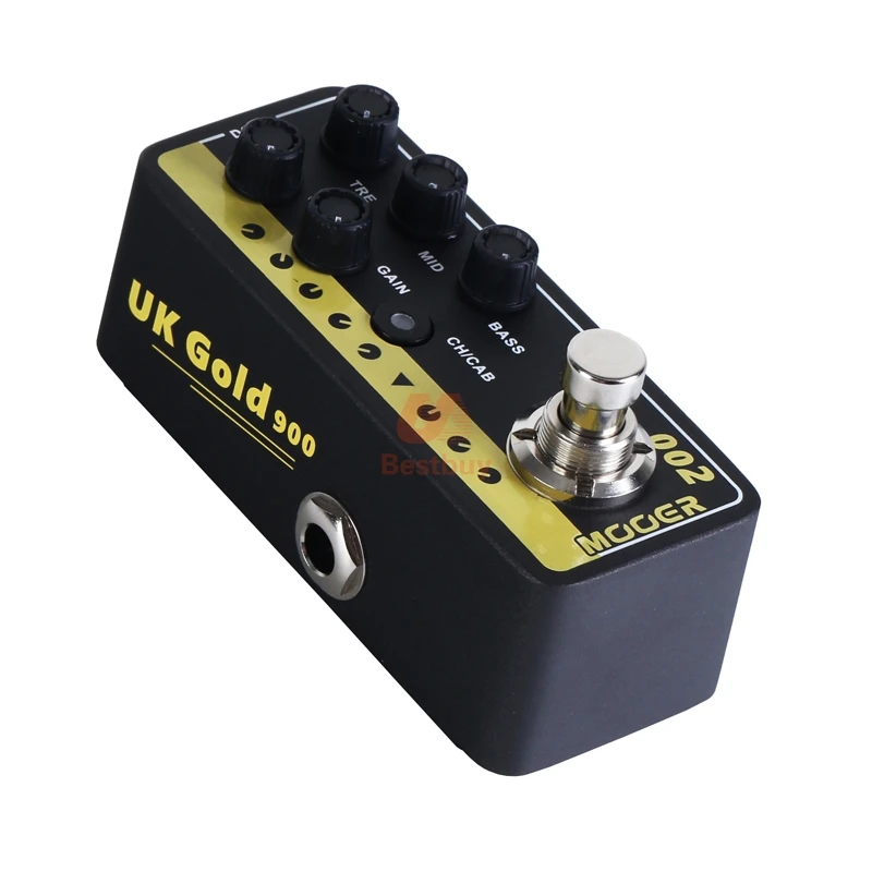 Mooer микро цифровой предусилитель 002 UK золото 900 задержки и эффекты реверберации с 3 полосным эквалайзером, коэффициент усиления и регулировки громкости
