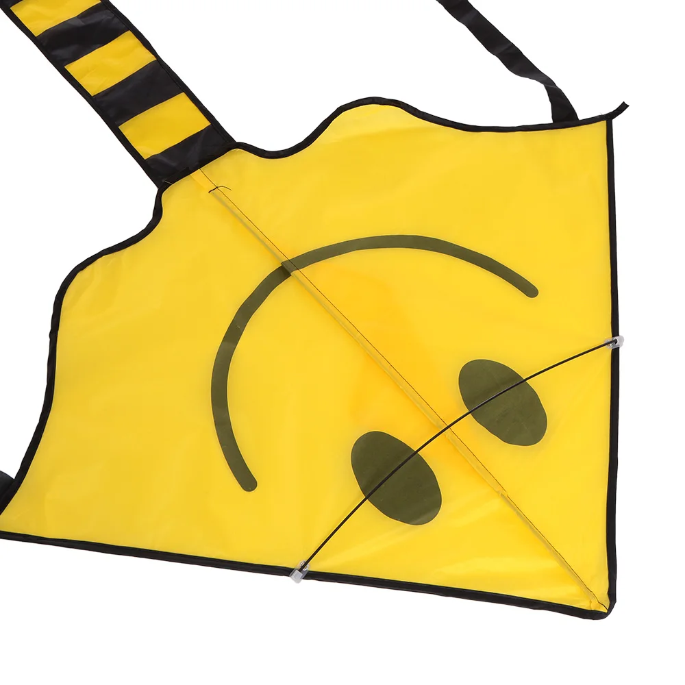 60* 80cm Children Outdoor Fun Fly Rainbow Nylon Kites Smiling Face Kite with Handle Line Good Flying Outdoor Sports Kite Toys