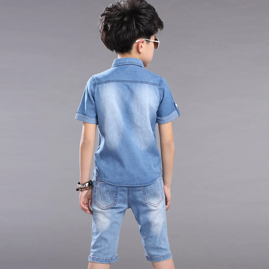 Summer Kids Clothes Denim Blouse+Light Straight Pants Casual Boys Sets Teenage Children's Clothing For 4 6 8 10 12 13 Years | Детская