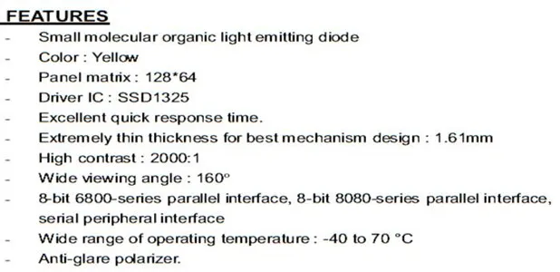 1,6 дюйма 24PIN SPI белый/желтый OLED экран SSD1325 Привод IC 128*64 параллельный интерфейс