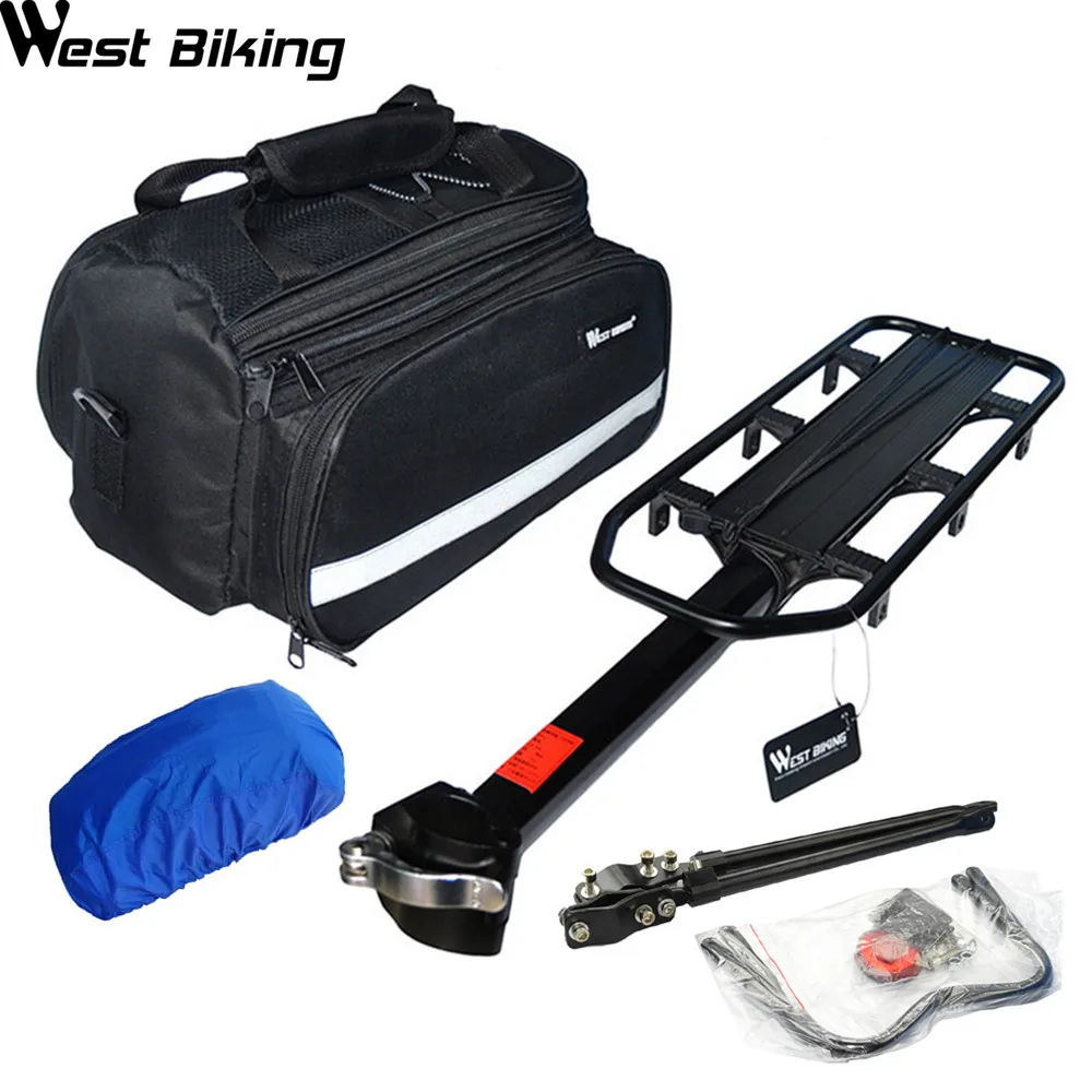WEST BIKING 50 кг Ёмкость крепление для велосипеда+ сумка для велосипеда Чемодан Велоспорт подставки Racefiets Паррилья Bicicleta велосипедные условия велосипедный грузовой мешок - Цвет: Black