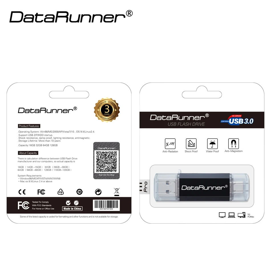 DataRunner Dual Drive OTG USB флэш-накопитель 2 в 1 USB3.0 &amp Тип-C 512 ГБ 256 128 Гб 64 оперативной памяти