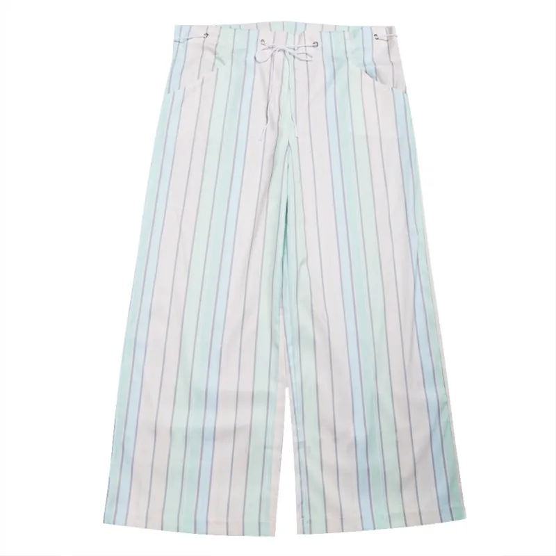

Fashion Women's Casual High Waist Bandage Striped Wide Leg Long Pants Trousers Colorful Striped Pants