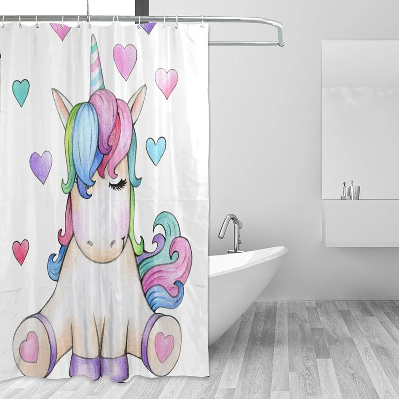 So Cute Unicorn занавеска для душа Полиэстеровая печать на ткани занавес для ванной комнаты на заказ Водонепроницаемый моющийся ванный занавес s для детей