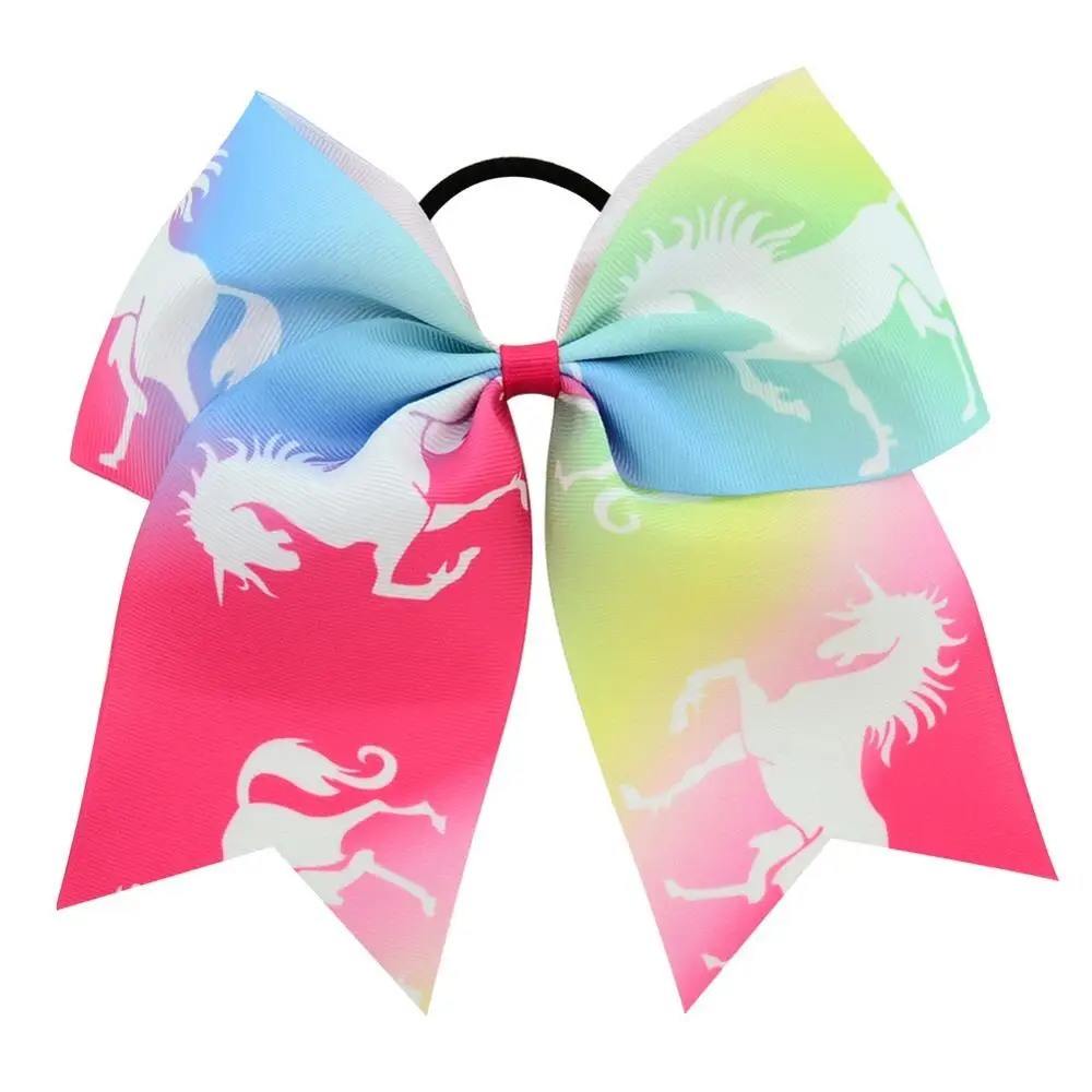7 дюймов модные милые печатные Единорог Cheer лук для девочек Grosgrain ленты ободок с