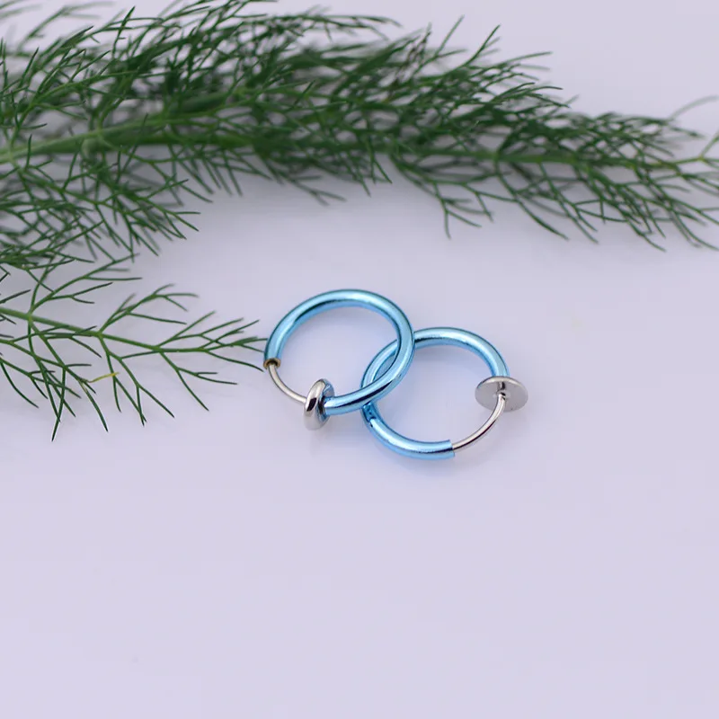 Light Blue 2 шт./пара кольцо в нос имитация Гота панк для губ, ушей, носа клип на поддельная перегородка Пронзительный нос обруч серьга для губы кольца серьги украшения для тела - Окраска металла: Light Blue