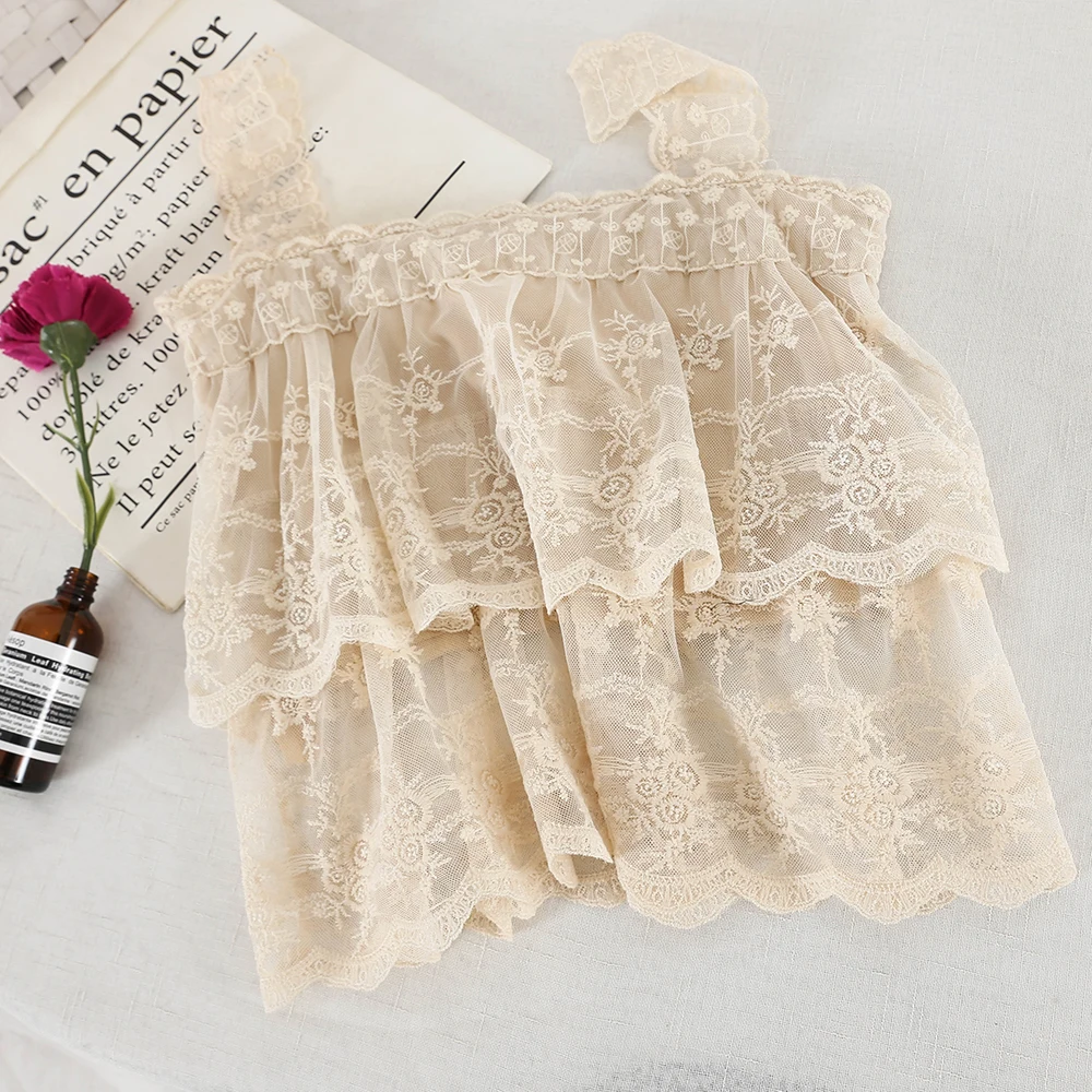 2019 новые модные женские майки винтажные двухслойные вышитые кружева жилет