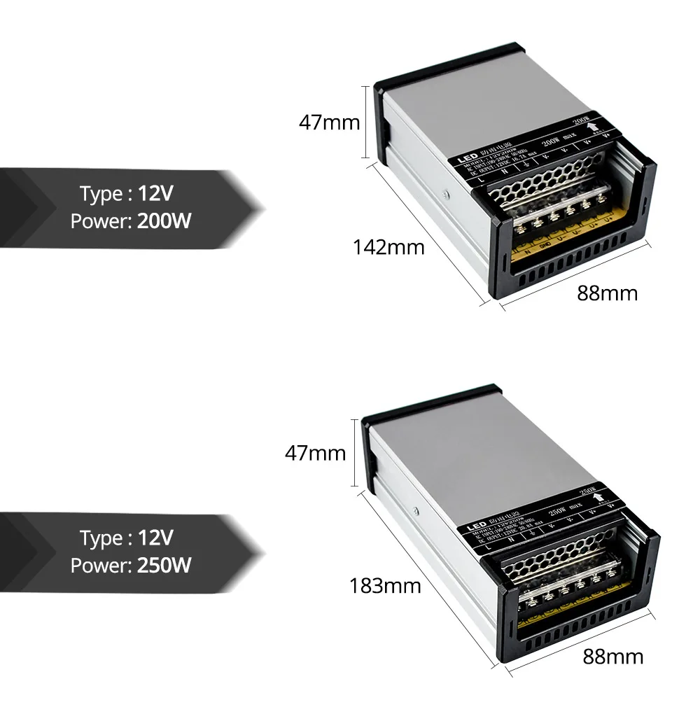 AC220V водонепроницаемый Светодиодный источник питания DC12V 60 Вт 100 Вт 200 Вт 250 Вт 400 Вт светодиодный адаптер питания для светодиодных лент