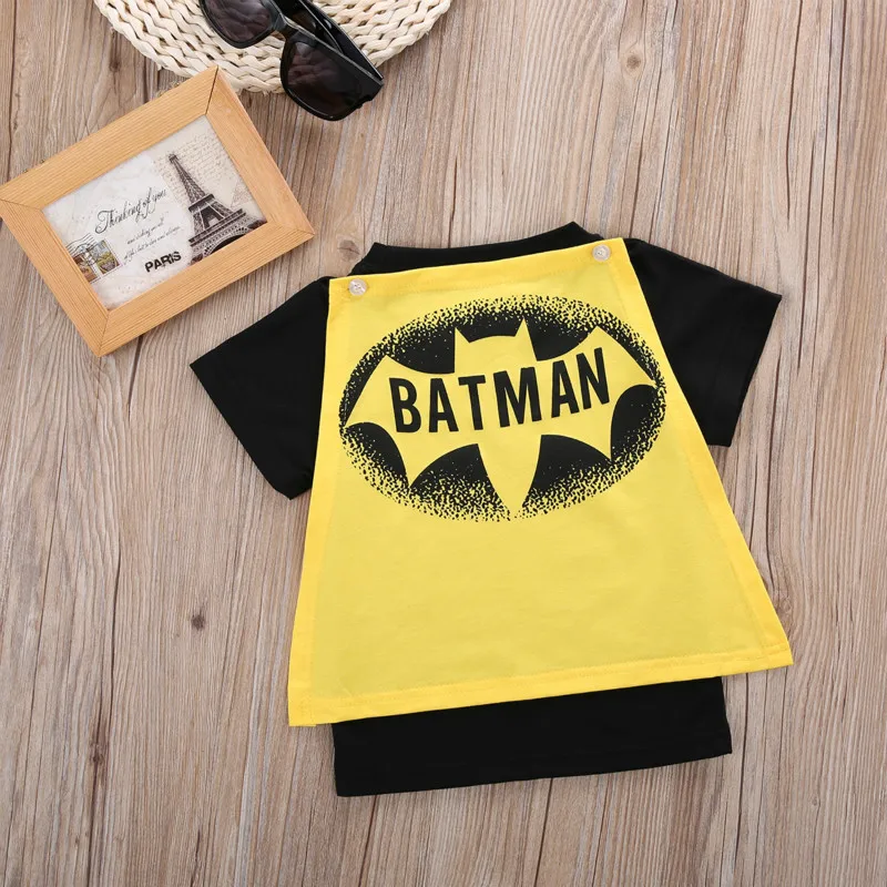 Дети для мальчиков короткий рукав с рисунком Супермена футболка Batmen футболки, костюмы, одежда комплект одежды для маленьких мальчиков; комплект одежды для мальчиков