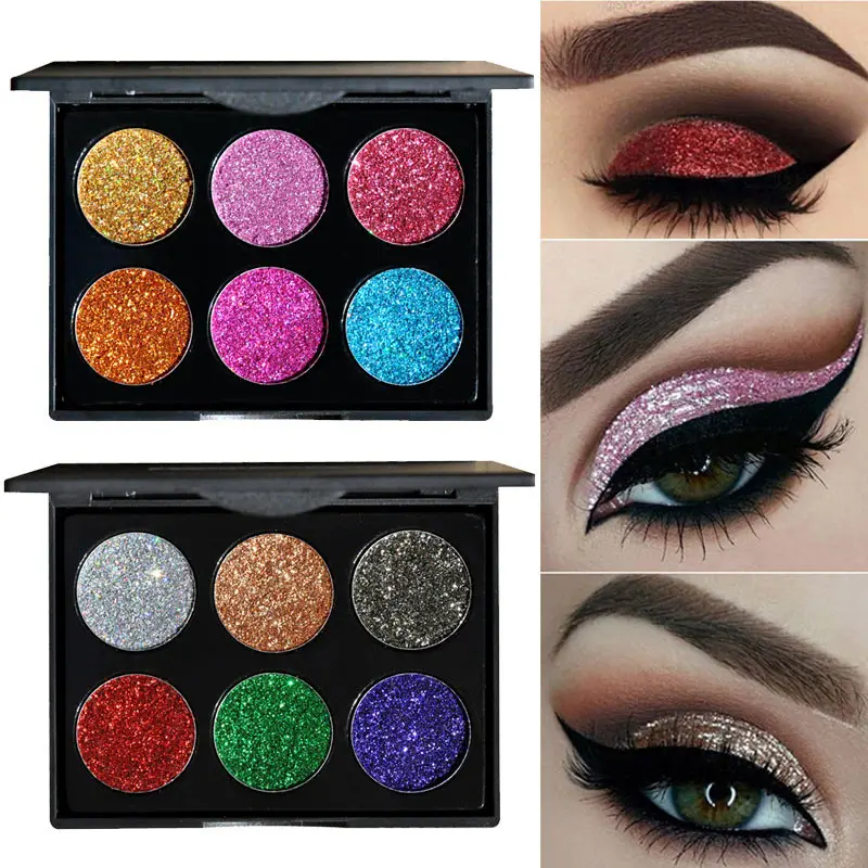 6 цветов Палитра теней для век Блестящий мерцающий не слабый длительный макияж
