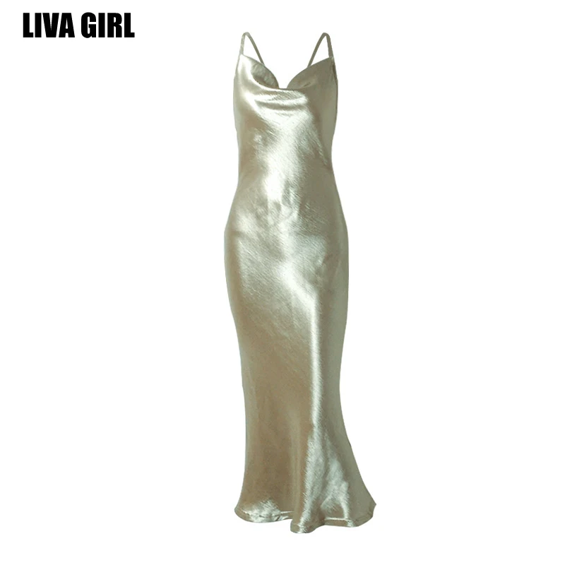 Новинка от Liva Girl свидание атласное платье макси с высокой талией элегантное и