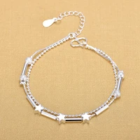 delicate silver color double layer star charm bracelets for women birthday gifts jewelry