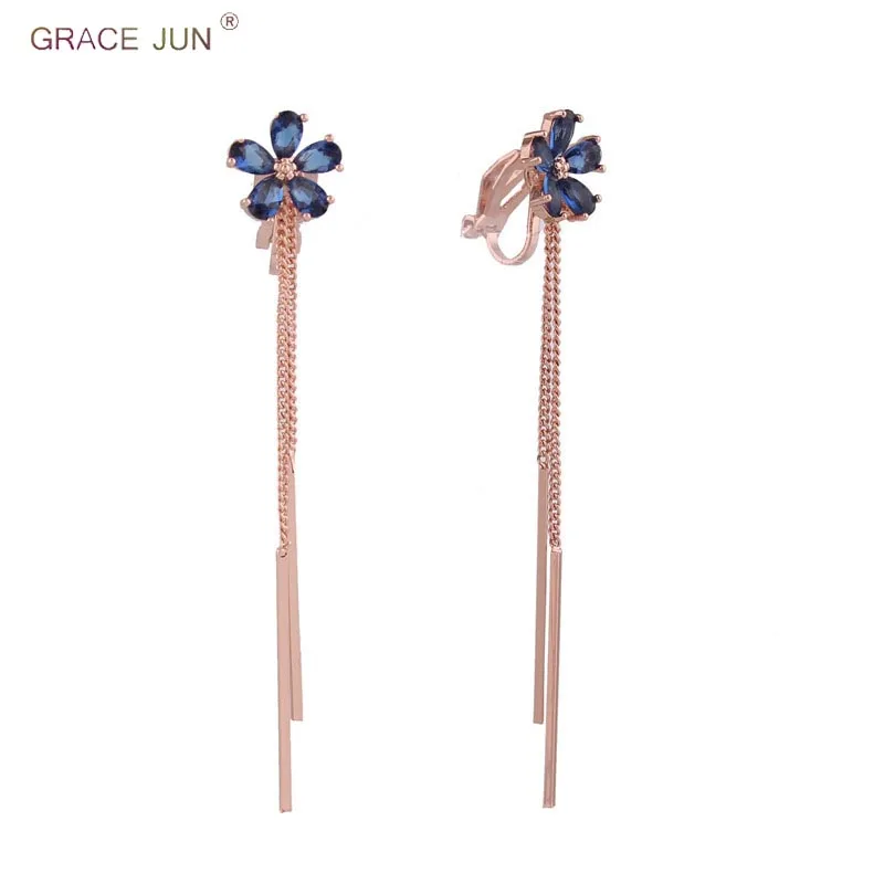 Серьги-клипсы женские с двойной кисточкой розовое золото фианитом | Украшения и