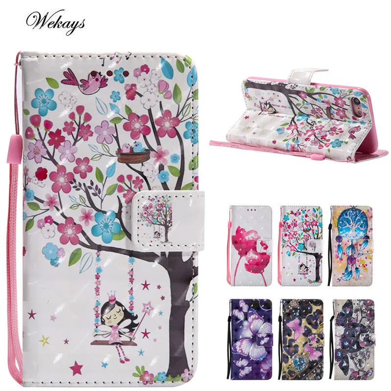 

Wekays case for Iphone X 3D Butterfly Windbell Leather Case For Iphone 5 6 6S S 7 7S 8 Plus Silicon Stand Wallet Covers Fundas