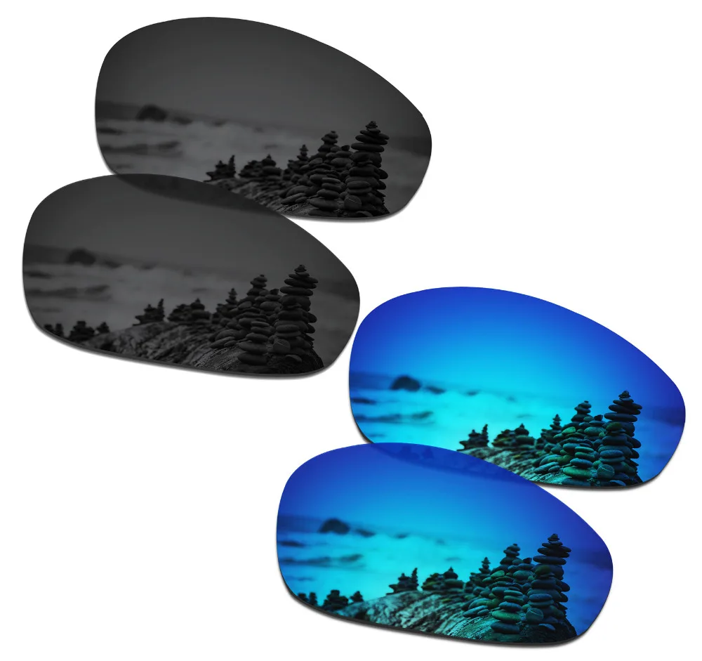 SmartVLT 2 Pairs Polarized Sunglasses Replacement Lenses for Oakley Juliet Stealth Black and Ice Blue