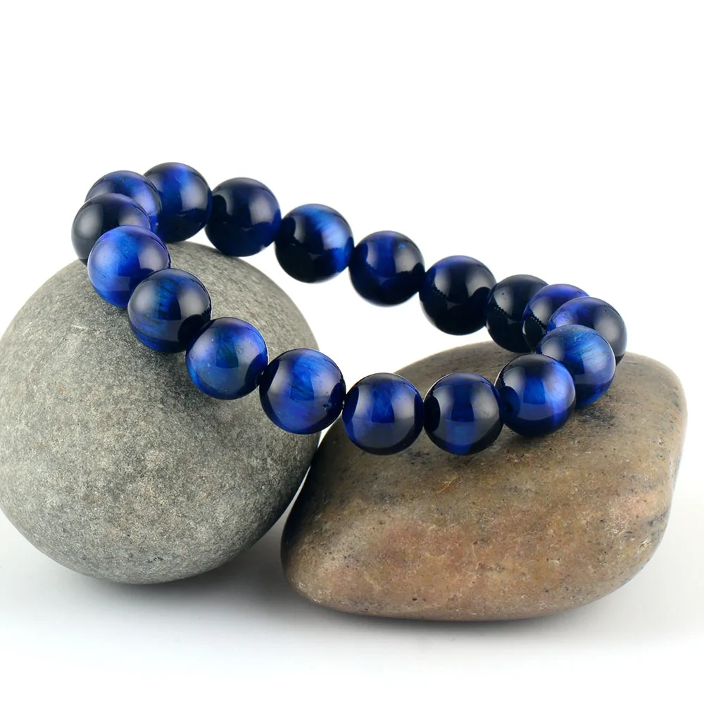 Высококачественные браслеты 10 мм синий тигровый глаз мужские и женские стрейч