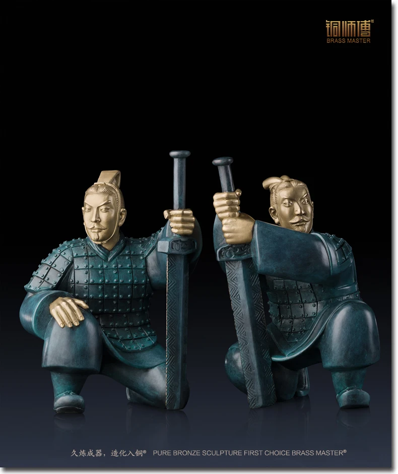 Антикварная статуя из бронзы чистая медь 2 шт./лот китайская Terra Cotta Warriors украшение