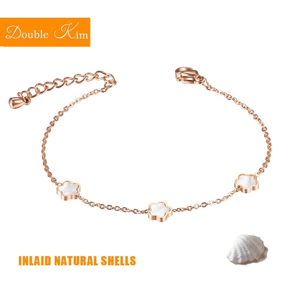 

Small Flower Bracelet Titanium Stainless Steel Material Inlaid Natural Shells Rose Gold Color Trendy Bracelets Women Jewelry