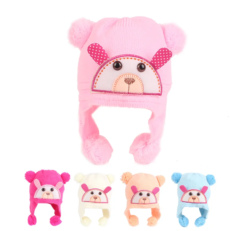 Детская шапка с медведем для новорожденных хлопковая теплая зимняя Младенческая