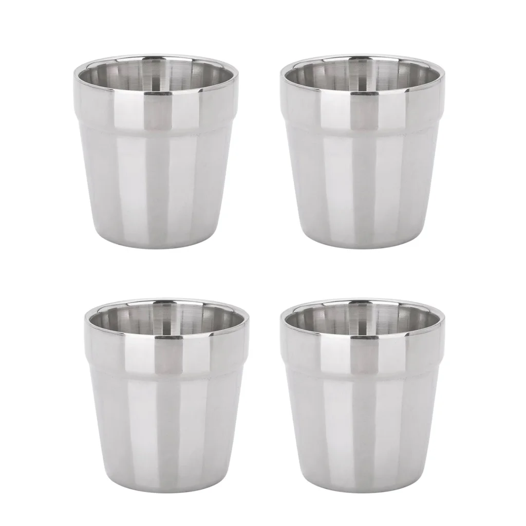 MagiDeal 4pcs Stainless Steel Mini Double Layer Camping Travel Home Water Mug Cup 180ml for picnic dinner party camping | Дом и сад