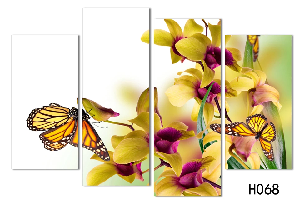 

Unframe 4 Panels The beautiful butterfly and orchid Picture HD Canvas Print Painting Artwork Wall Art Canvas painting Wholesale