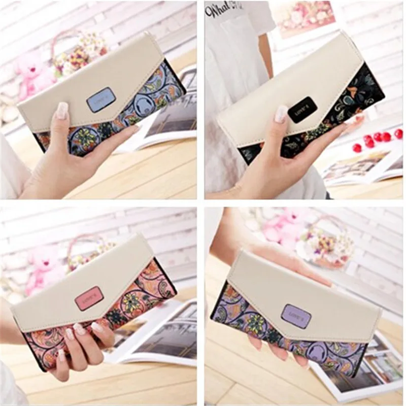 

5Colors PU Leather 2017 Coin Purse Wallet Long Ladies CUT HOT 1Pcs New Fashion FlowersPrinting