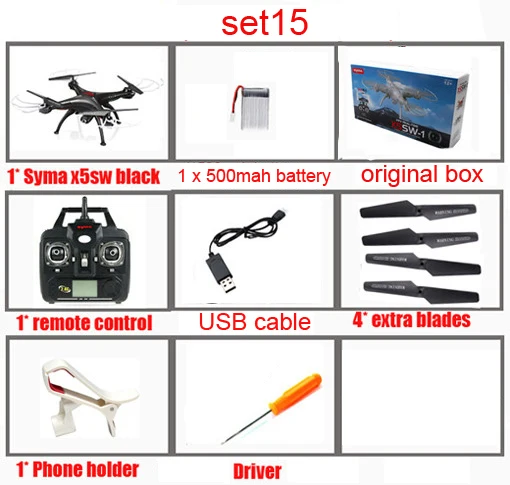 SYMA X5SW/X5SW-1 fpv Квадрокоптер WiFi Дрон с камерой Безголовый в реальном времени Радиоуправляемый вертолет игрушки - Цвет: set15