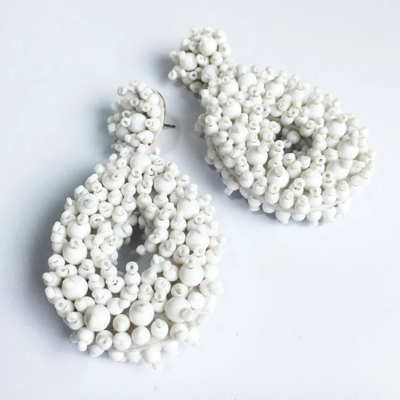 White Earrings MANILAI Boho модные висячие серьги с бусинами для женщин ручная работа из бисера Висячие массивные серьги Ювелирные изделия Подарки - Окраска металла: White Earrings