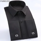 Мужские черные свадебные платья рубашки французские запонки с длинным рукавом на пуговицах Рубашка однотонная деловая Повседневная Плюс Размер подходит для работы Camisas 6XL