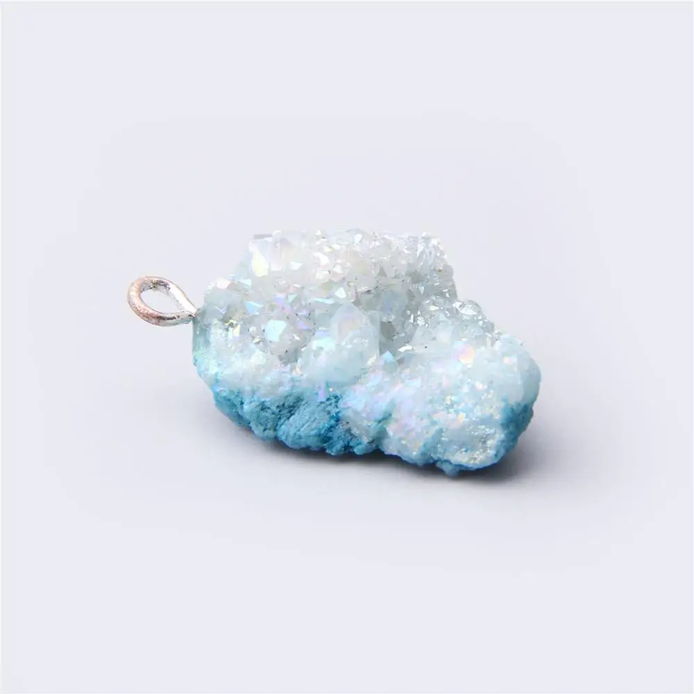 Women's Blue Natural agates Druzy Stone Pendant natural Pendulum Natural Stone Pendant Necklace drusy pendant jewelry crystal