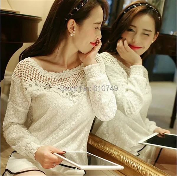 

women lace chiffon blouse femininas blusas feminina camisas renda roupas Hollow Out blouses clothes shirt Tops