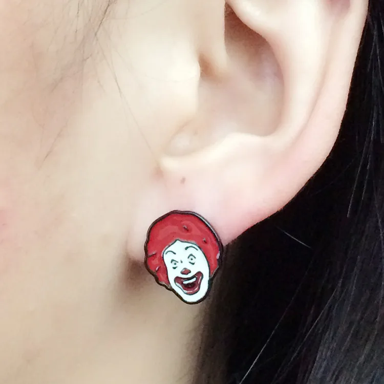 Корейские летние цветные капающие масляные серии McDonalds персональные модные серьги-гвоздики из сплава