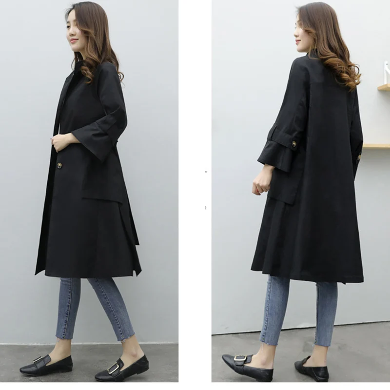 Женский плащ Тренч однотонное пальто средней длины в Корейском стиле весна осень