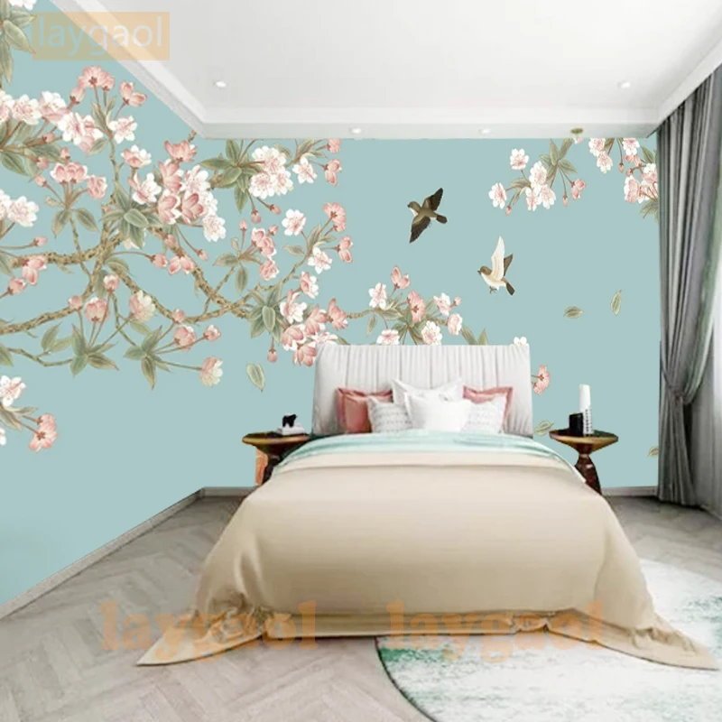 Фото обои 3d стерео китайские цветы роспись в виде птиц спальня гостиная новый