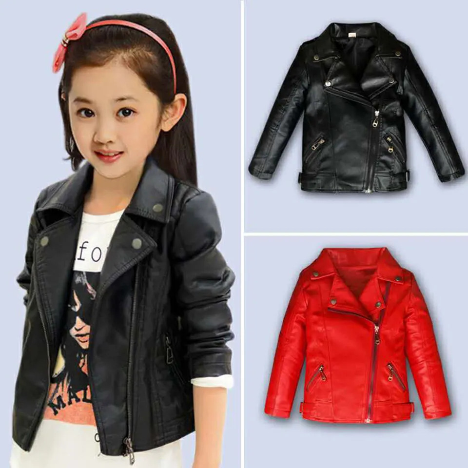 Новинка весна-осень 2018 куртка из искусственной кожи для маленьких девочек 3-13 лет