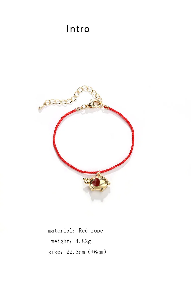 

Lucky Animal Year Red Rope Gold Pig with Hollow Heart Bracelets for Women