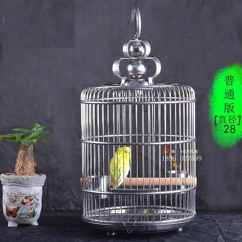Клетка для птиц из нержавеющей стали золотого цвета с крышкой и аксессуарами |